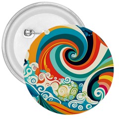 Wave Waves Ocean Sea Abstract Whimsical 3  Buttons