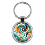 Wave Waves Ocean Sea Abstract Whimsical Key Chain (Round) Front