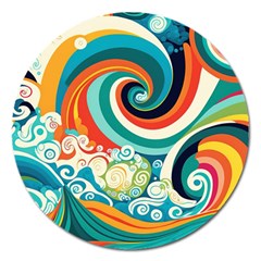 Wave Waves Ocean Sea Abstract Whimsical Magnet 5  (round)