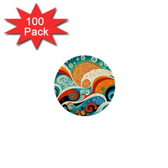 Waves Ocean Sea Abstract Whimsical (3) 1  Mini Buttons (100 Pack) 