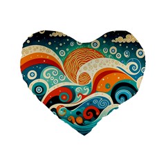 Waves Ocean Sea Abstract Whimsical (3) Standard 16  Premium Flano Heart Shape Cushions by Jancukart