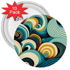 Waves Ocean Sea Abstract Whimsical (1) 3  Buttons (10 Pack) 