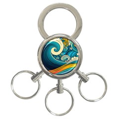 Waves Wave Ocean Sea Abstract Whimsical 3-ring Key Chain