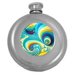 Waves Ocean Sea Abstract Whimsical Round Hip Flask (5 Oz) by Jancukart