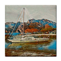 Boats On Lake Garda, Italy  Tile Coaster by ConteMonfrey