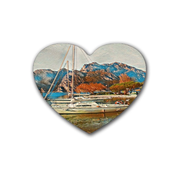 Boats on Lake Garda, Italy. Rubber Coaster (Heart)