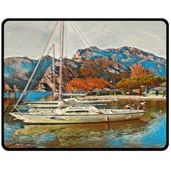 Boats On Lake Garda, Italy  One Side Fleece Blanket (medium) by ConteMonfrey