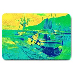 Blue And Green Boat Modern  Large Doormat by ConteMonfrey