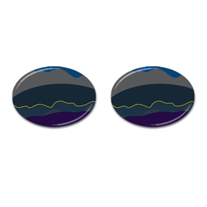 Abstract Landscape Art Design Pattern Water Cufflinks (Oval)