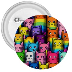 Cats Cat Cute Animal Rainbow Pattern Colorful 3  Buttons