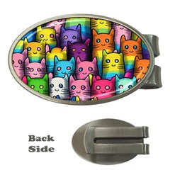 Cats Cat Cute Animal Rainbow Pattern Colorful Money Clips (oval) 