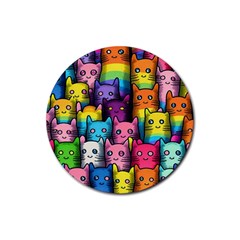 Cats Cat Cute Animal Rainbow Pattern Colorful Rubber Coaster (round) by Jancukart