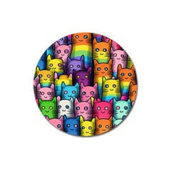 Cats Cat Cute Animal Rainbow Pattern Colorful Magnet 3  (Round)