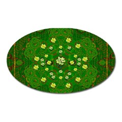 Lotus Bloom In Gold And A Green Peaceful Surrounding Environment Oval Magnet by pepitasart