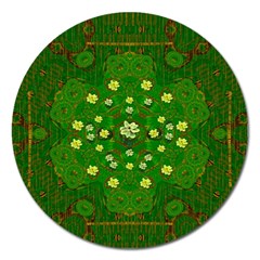 Lotus Bloom In Gold And A Green Peaceful Surrounding Environment Magnet 5  (round) by pepitasart