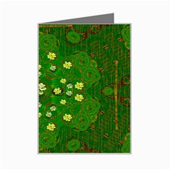 Lotus Bloom In Gold And A Green Peaceful Surrounding Environment Mini Greeting Card