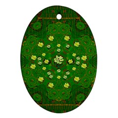 Lotus Bloom In Gold And A Green Peaceful Surrounding Environment Oval Ornament (two Sides)