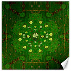 Lotus Bloom In Gold And A Green Peaceful Surrounding Environment Canvas 12  X 12  by pepitasart