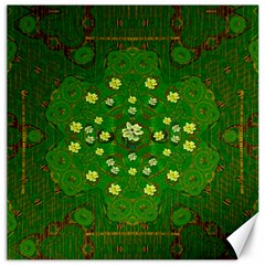 Lotus Bloom In Gold And A Green Peaceful Surrounding Environment Canvas 20  X 20  by pepitasart