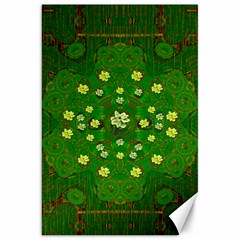 Lotus Bloom In Gold And A Green Peaceful Surrounding Environment Canvas 20  X 30  by pepitasart