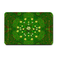 Lotus Bloom In Gold And A Green Peaceful Surrounding Environment Small Doormat by pepitasart