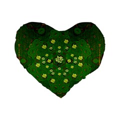 Lotus Bloom In Gold And A Green Peaceful Surrounding Environment Standard 16  Premium Heart Shape Cushions