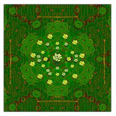 Lotus Bloom In Gold And A Green Peaceful Surrounding Environment Square Satin Scarf (36  X 36 ) by pepitasart