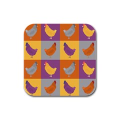 Chickens Pixel Pattern - Version 1a Rubber Square Coaster (4 Pack) by wagnerps