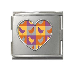 Chickens Pixel Pattern - Version 1a Mega Link Heart Italian Charm (18mm) by wagnerps