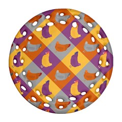 Chickens Pixel Pattern - Version 1b Ornament (round Filigree) by wagnerps