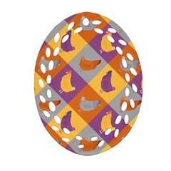 Chickens Pixel Pattern - Version 1b Oval Filigree Ornament (two Sides) by wagnerps