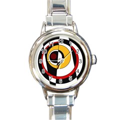 Circles And Lines Abstraction 73 Red Amber  Round Italian Charm Watch