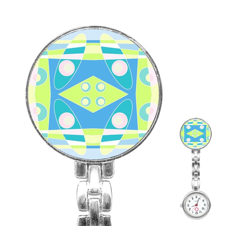 Bohemian Chintz 20 - Pastel Green Blue Pink Stainless Steel Nurses Watch