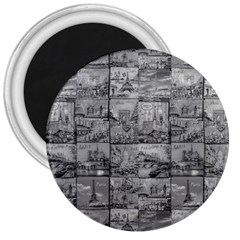 Paris Souvenirs Black And White Pattern 3  Magnets by dflcprintsclothing