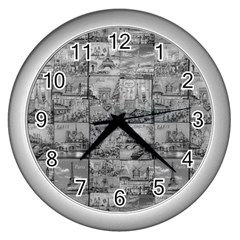 Paris Souvenirs Black And White Pattern Wall Clock (silver) by dflcprintsclothing