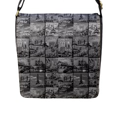 Paris Souvenirs Black And White Pattern Flap Closure Messenger Bag (l) by dflcprintsclothing