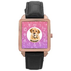 Pet Portrait Watch Rainbow Rose Gold Leather Watch 