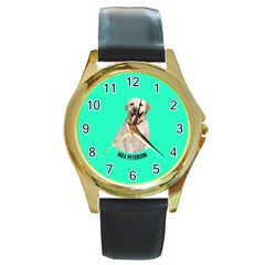 Pet Portrait Watches Pascal Background Round Gold Metal Watch by FWGIFTS