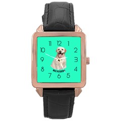 Pet Portrait Watches Pascal Background Rose Gold Leather Watch 