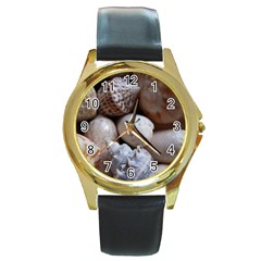 Beautiful Seashells  Round Gold Metal Watch by StarvingArtisan