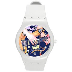 Stevie Ray Guitar  Round Plastic Sport Watch (m)