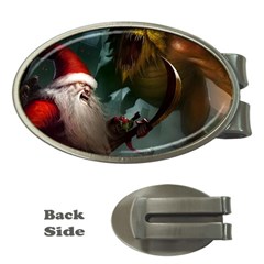 A Santa Claus Standing In Front Of A Dragon Money Clips (oval)  by bobilostore