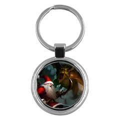 A Santa Claus Standing In Front Of A Dragon Key Chain (round) by bobilostore