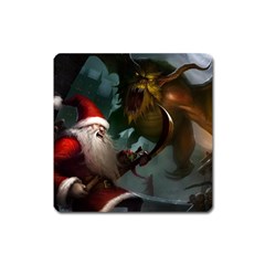 A Santa Claus Standing In Front Of A Dragon Square Magnet by bobilostore