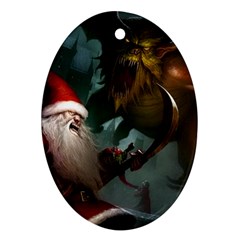 A Santa Claus Standing In Front Of A Dragon Oval Ornament (two Sides) by bobilostore