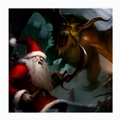 A Santa Claus Standing In Front Of A Dragon Medium Glasses Cloth by bobilostore