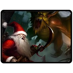 A Santa Claus Standing In Front Of A Dragon One Side Fleece Blanket (large) by bobilostore