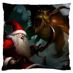 A Santa Claus Standing In Front Of A Dragon Large Cushion Case (two Sides)