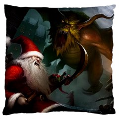 A Santa Claus Standing In Front Of A Dragon Large Premium Plush Fleece Cushion Case (two Sides) by bobilostore