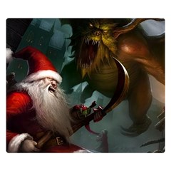 A Santa Claus Standing In Front Of A Dragon Premium Plush Fleece Blanket (small) by bobilostore